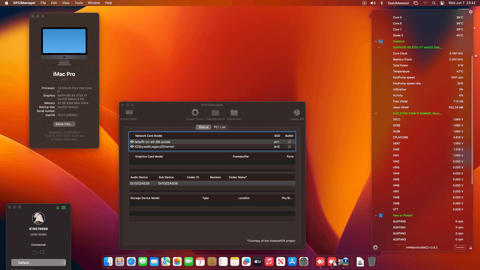Success Hackintosh macOS Ventura 13.3.1 Build 22E261 in Asus ROG Strix Z490-H Gaming + Intel Core i7 10700KF + Sapphire RX 5700 XT